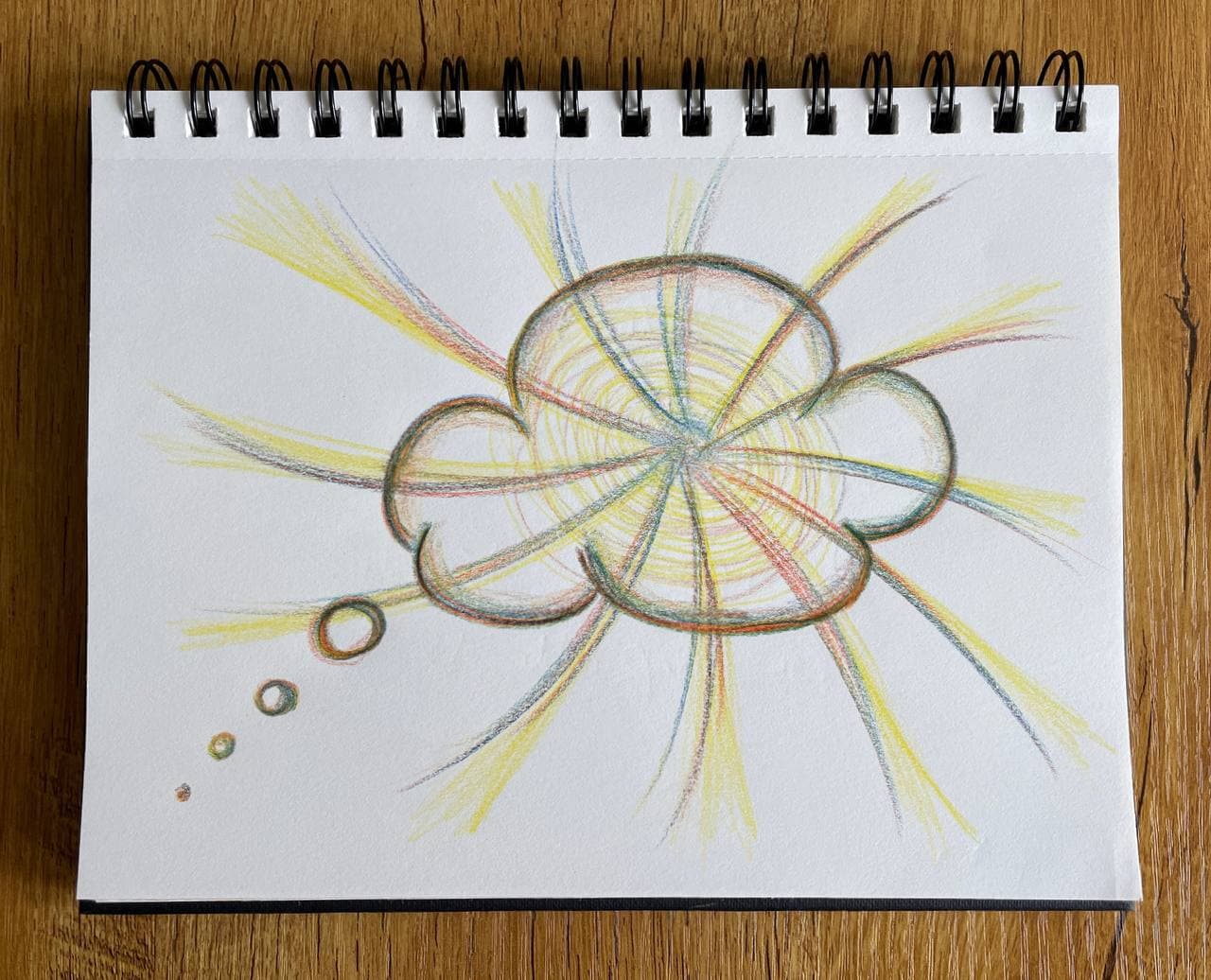 A drawing of a thought bubble that radiates outward.