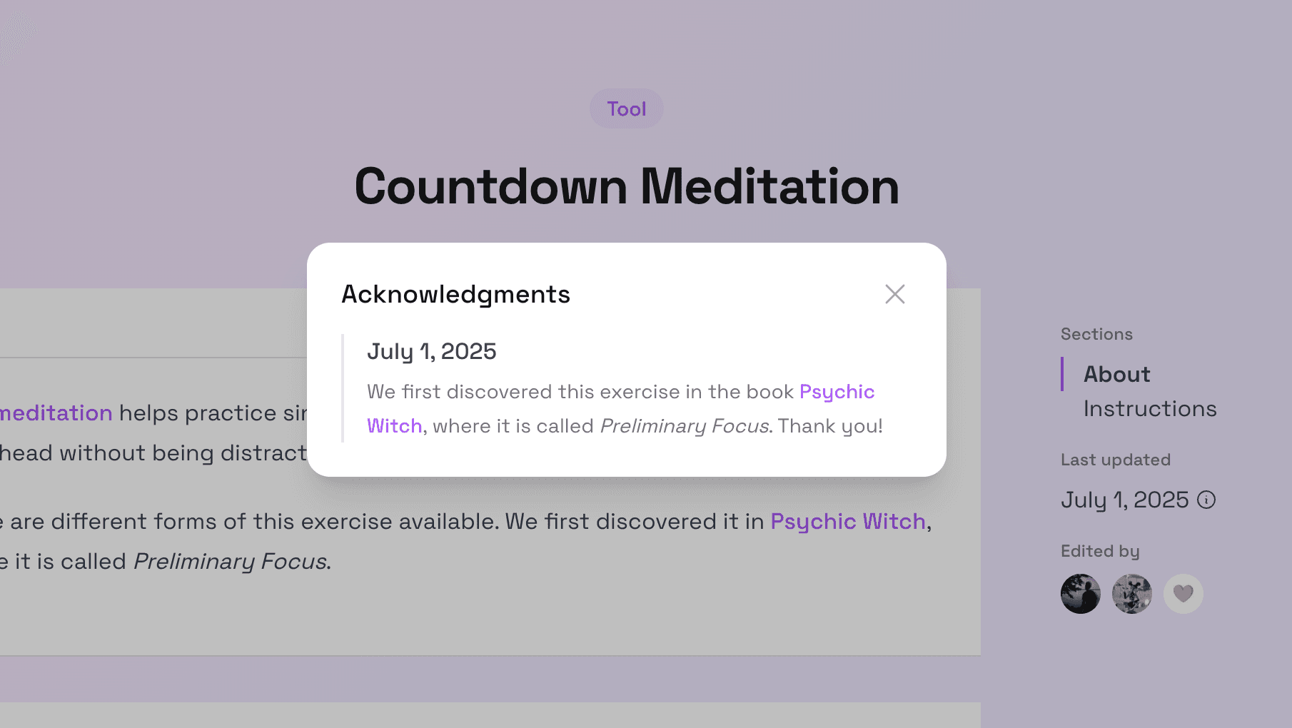 The "Acknowledgments" section gives credit to people and resources who inspired us